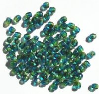 100 4mm Faceted Two Tone Dark Blue & Green Firepolish Beads